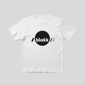 Blakk logo on white t-shirt with larger logo and smooth fabric